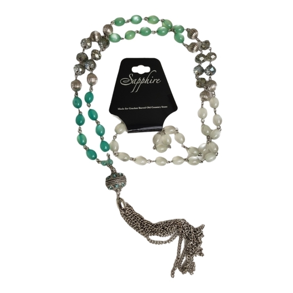 Tassle Bead Necklace NWT Safford Brand for Cracker Barrel Mint and Silver - Picture 9 of 9